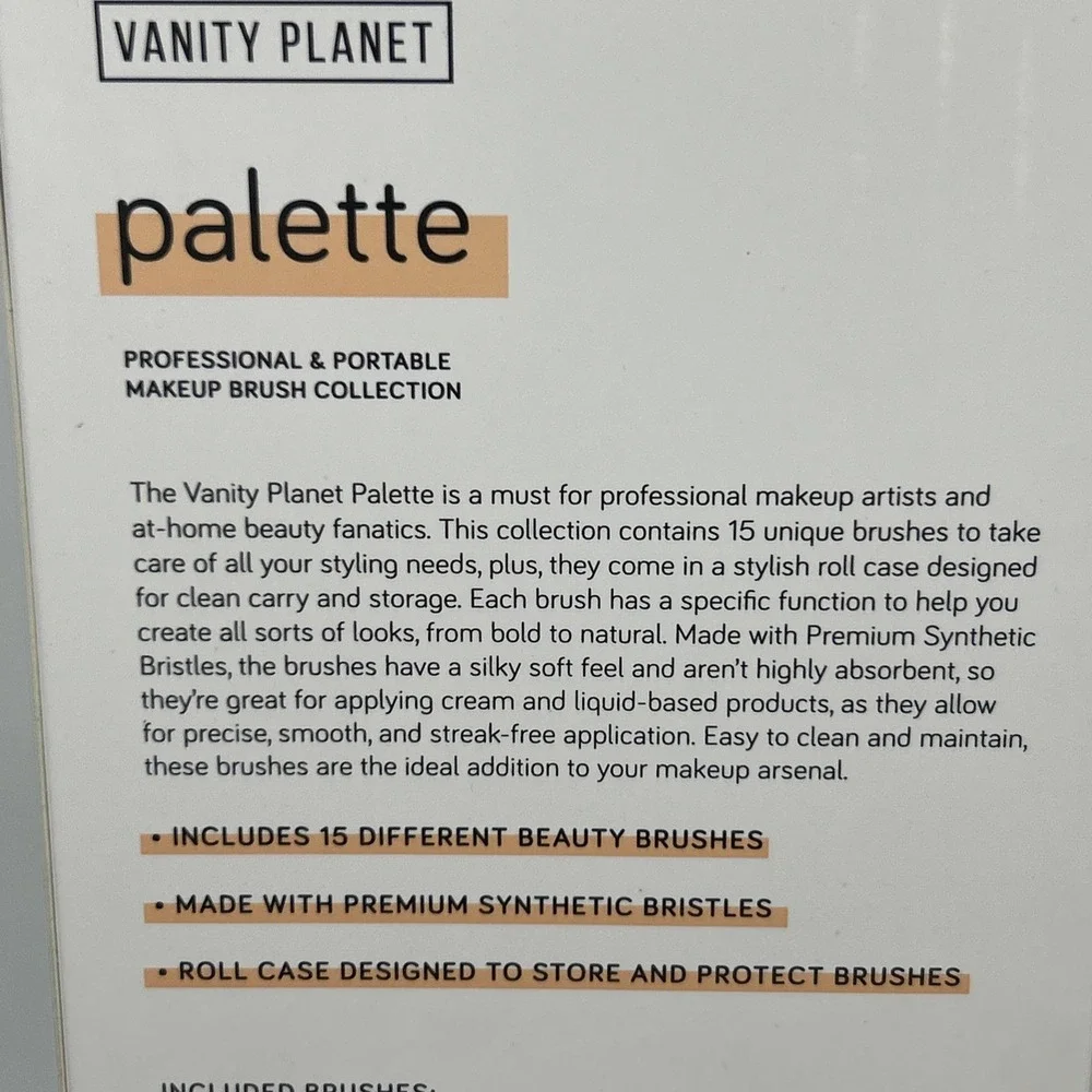 Vanity Planet Palette Makeup Brush Kit 15pc Set Roll Case Professional Portable